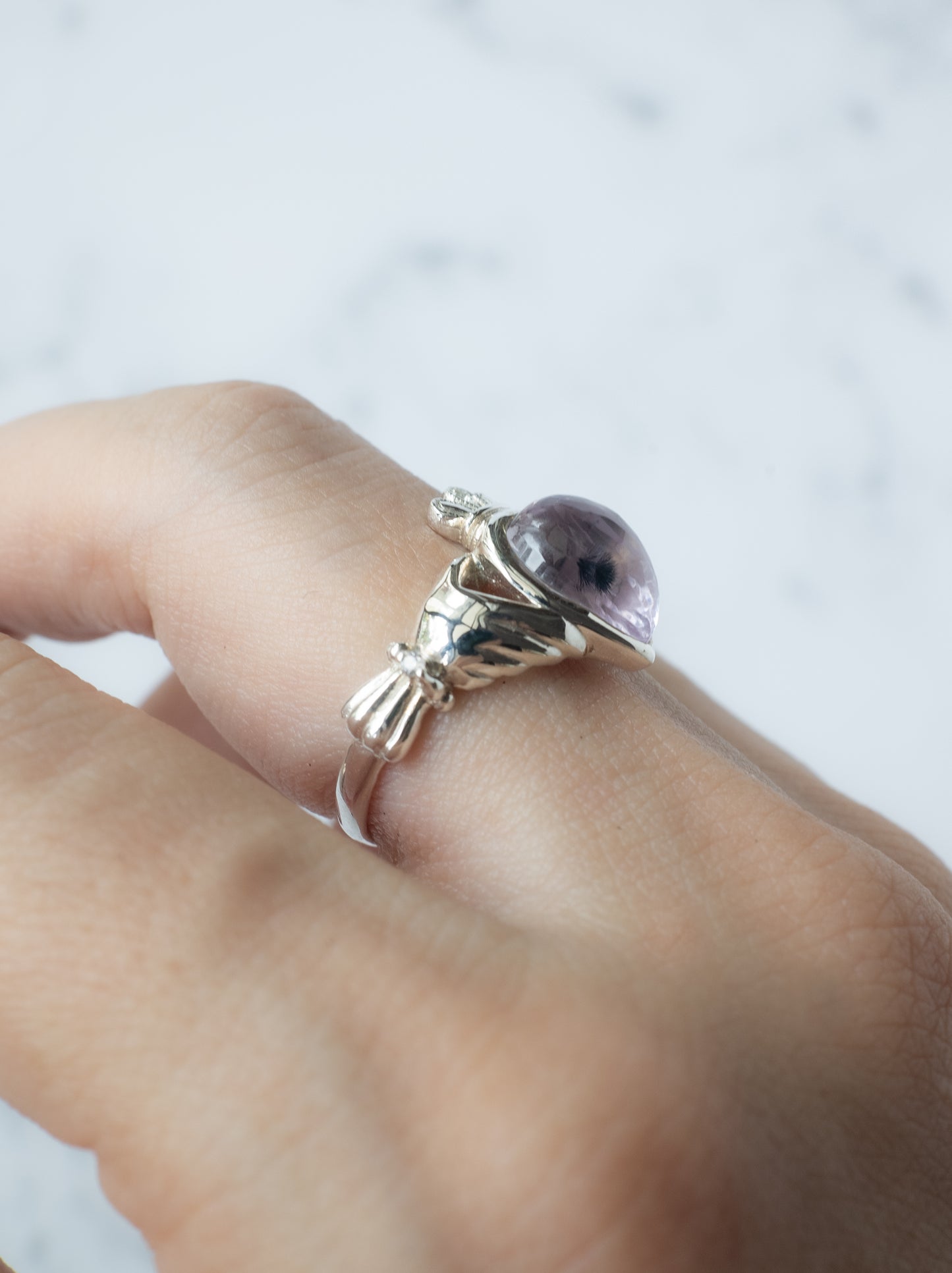 Hollandite in Quartz Claddagh Ring
