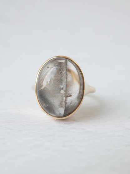 Platinum Rutilated Quartz in Quartz Ring