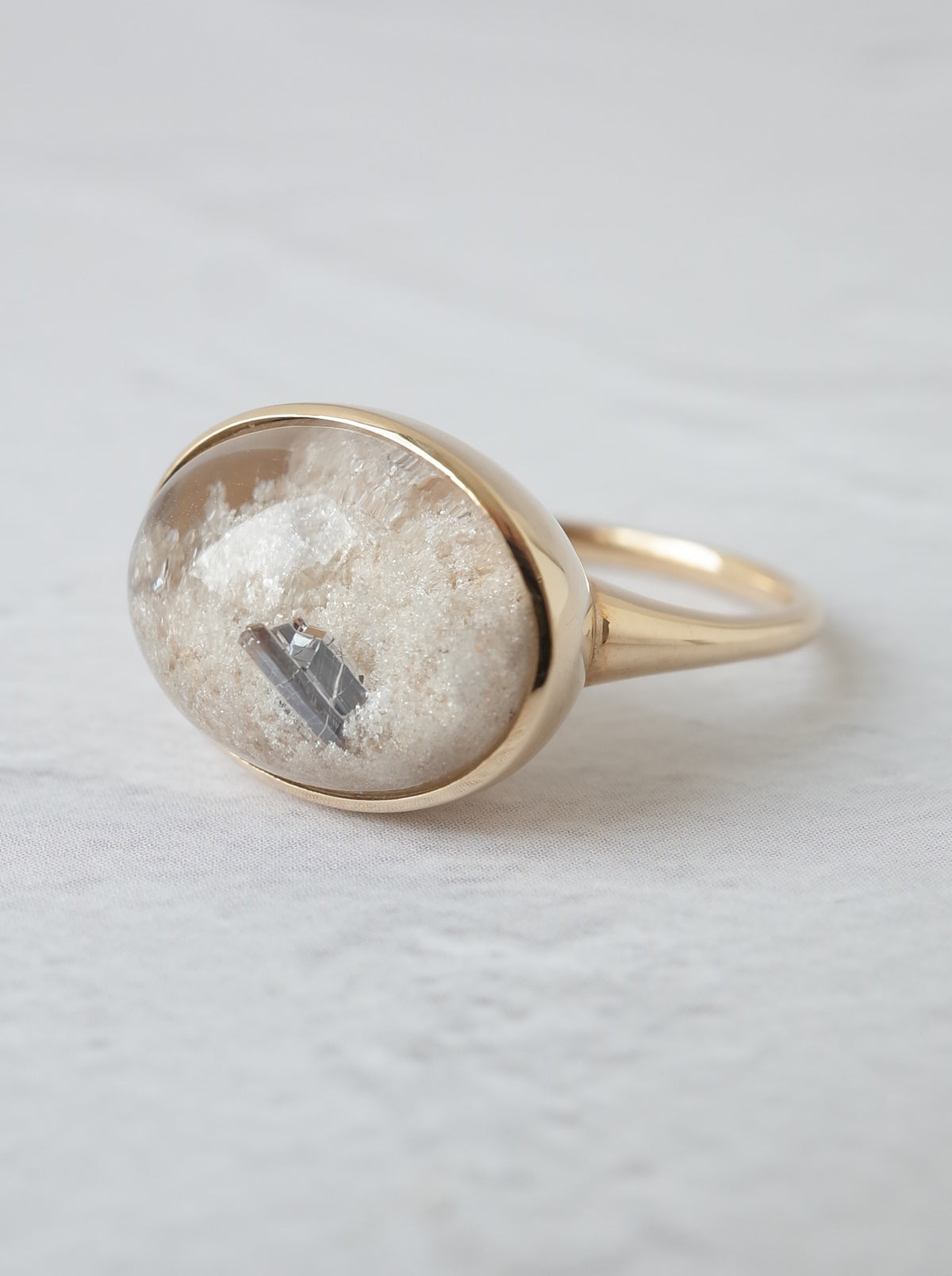 Rutile Crystal in White Garden Quartz  Ring