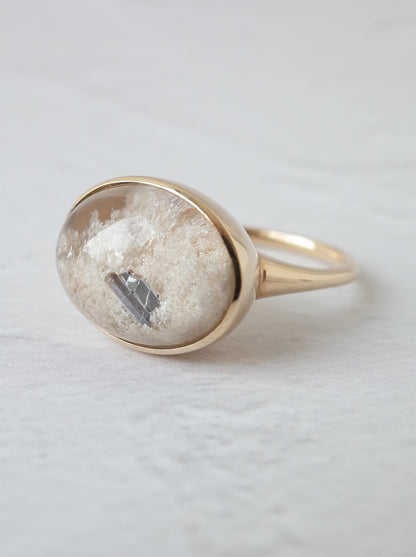 Rutile Crystal in White Garden Quartz  Ring