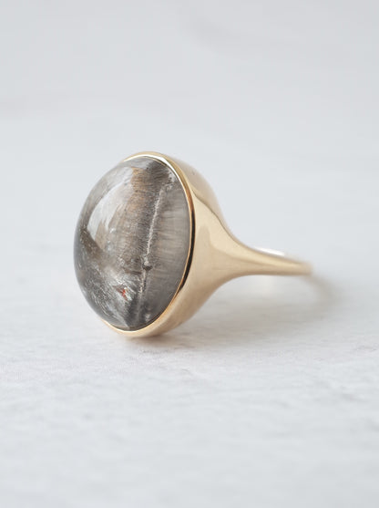 Platinum Rutilated Quartz in Quartz Ring