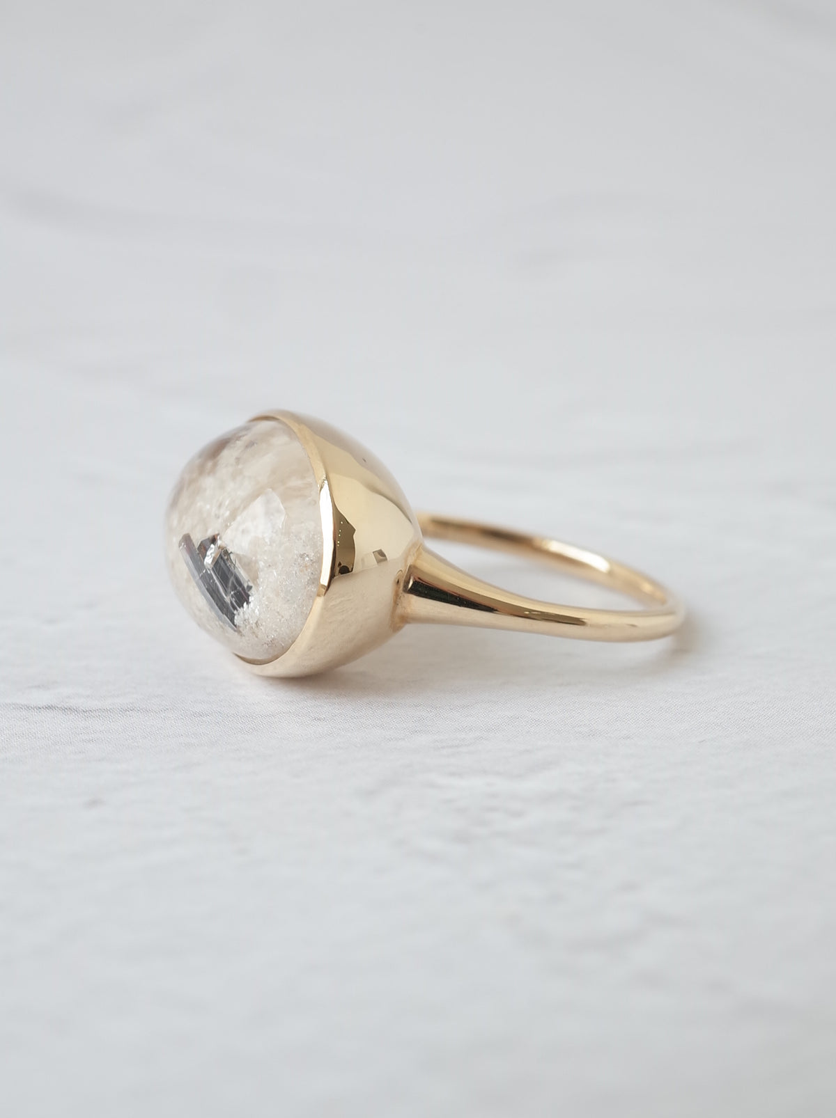 Rutile Crystal in White Garden Quartz  Ring