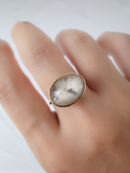 Rutile Crystal in White Garden Quartz  Ring