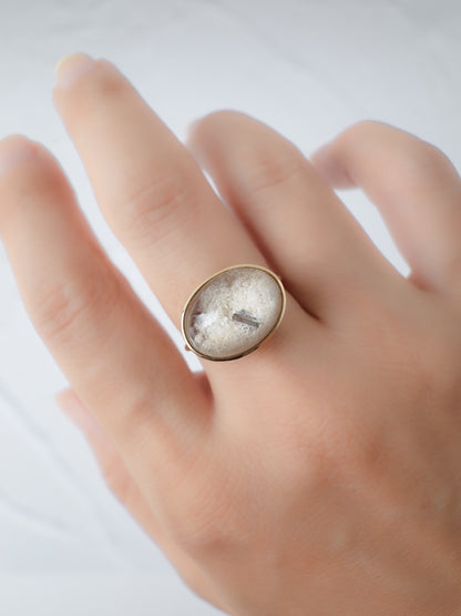 Rutile Crystal in White Garden Quartz  Ring