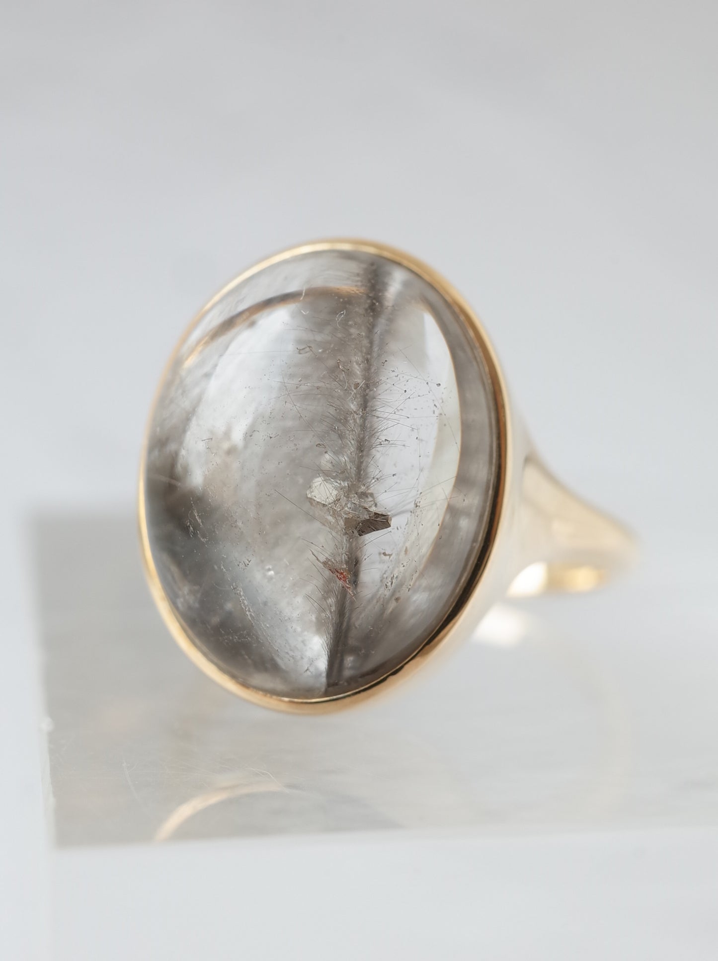 Platinum Rutilated Quartz in Quartz Ring