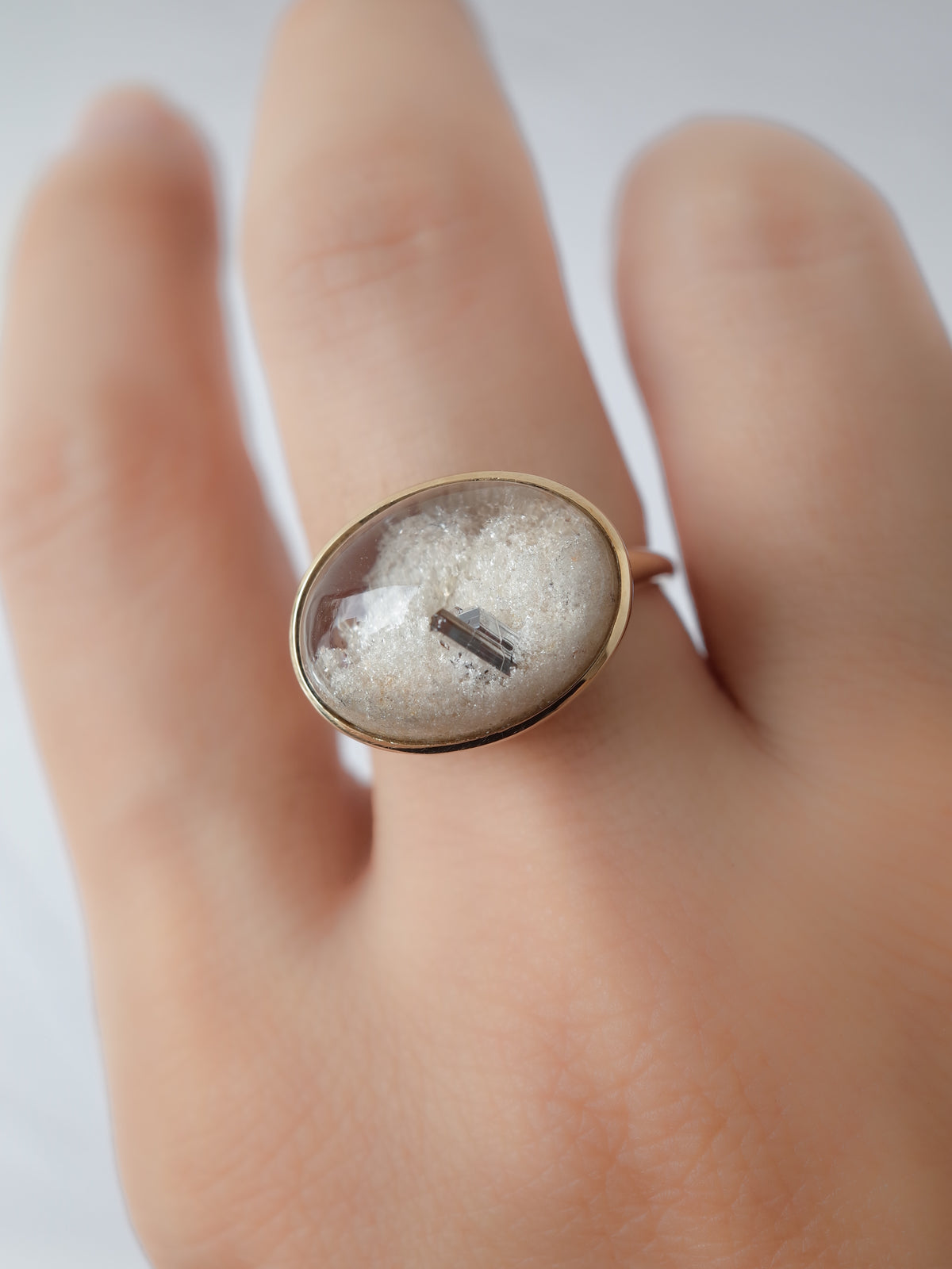 Rutile Crystal in White Garden Quartz  Ring