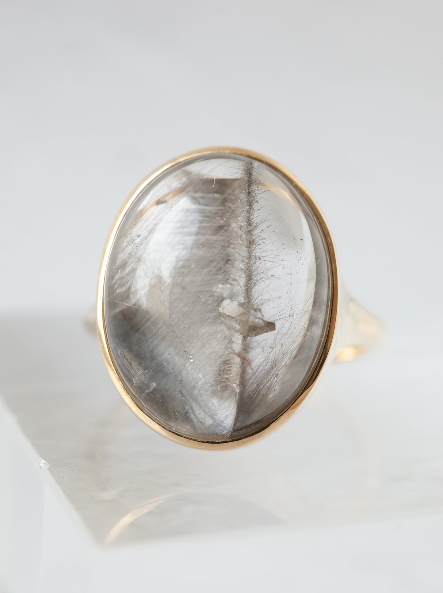 Platinum Rutilated Quartz in Quartz Ring