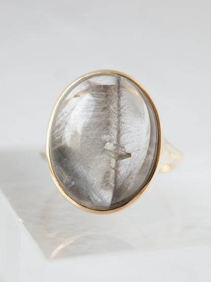 Platinum Rutilated Quartz in Quartz Ring