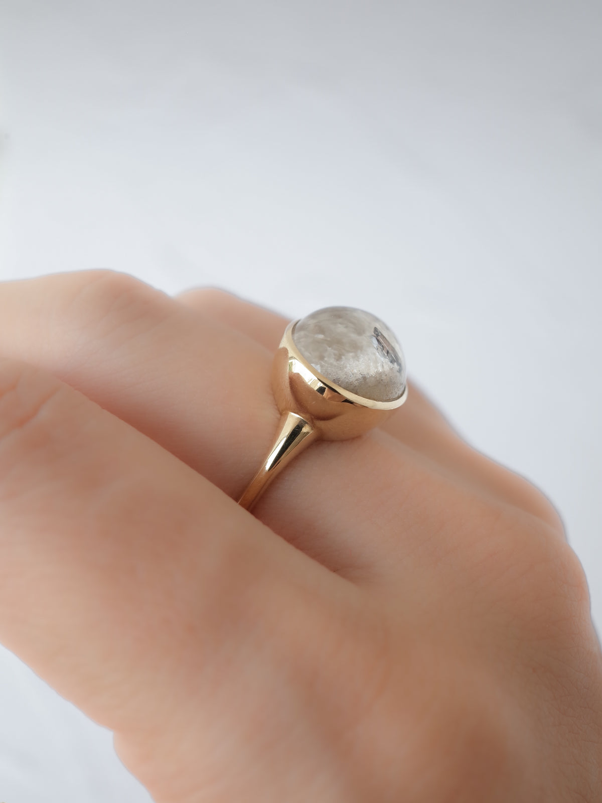 Rutile Crystal in White Garden Quartz  Ring