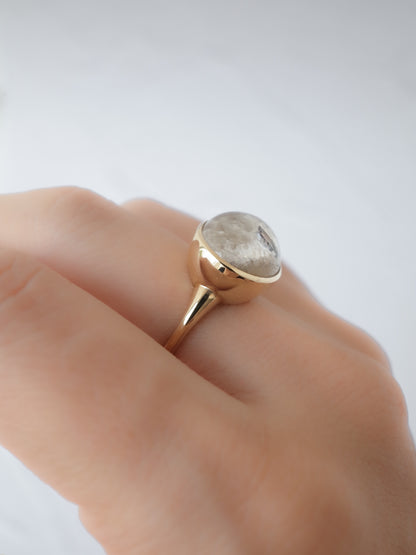 Rutile Crystal in White Garden Quartz  Ring