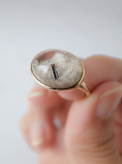 Rutile Crystal in White Garden Quartz  Ring