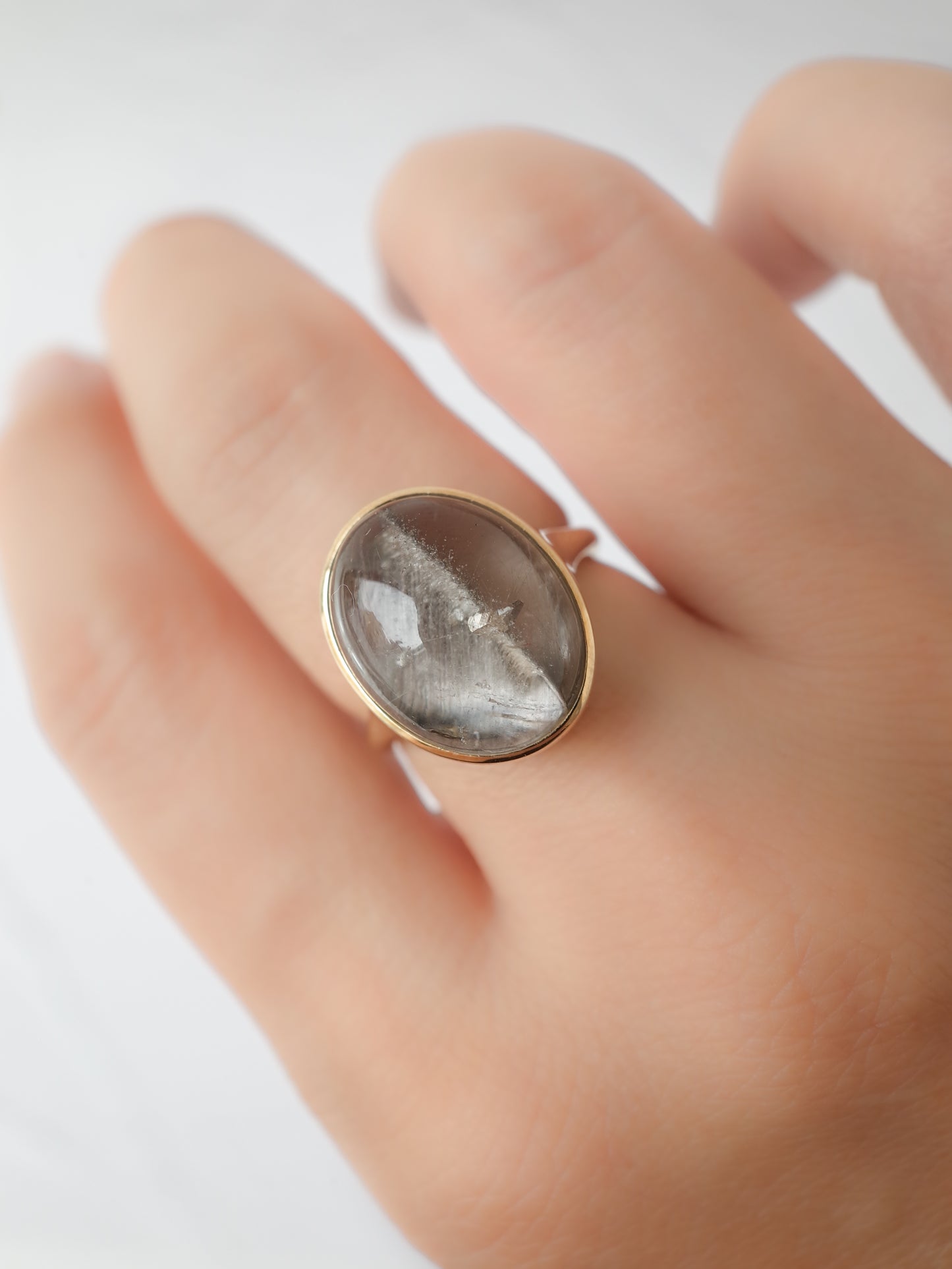 Platinum Rutilated Quartz in Quartz Ring