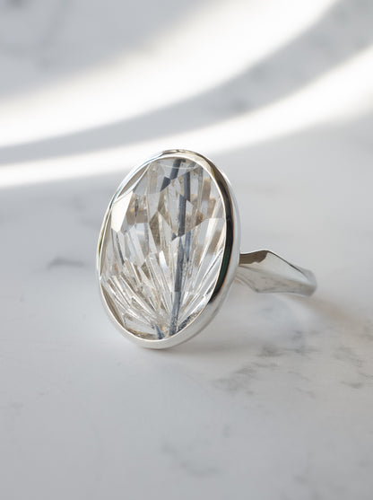 甲州貴石切子 Tourmalinated in Quartz Ring -4