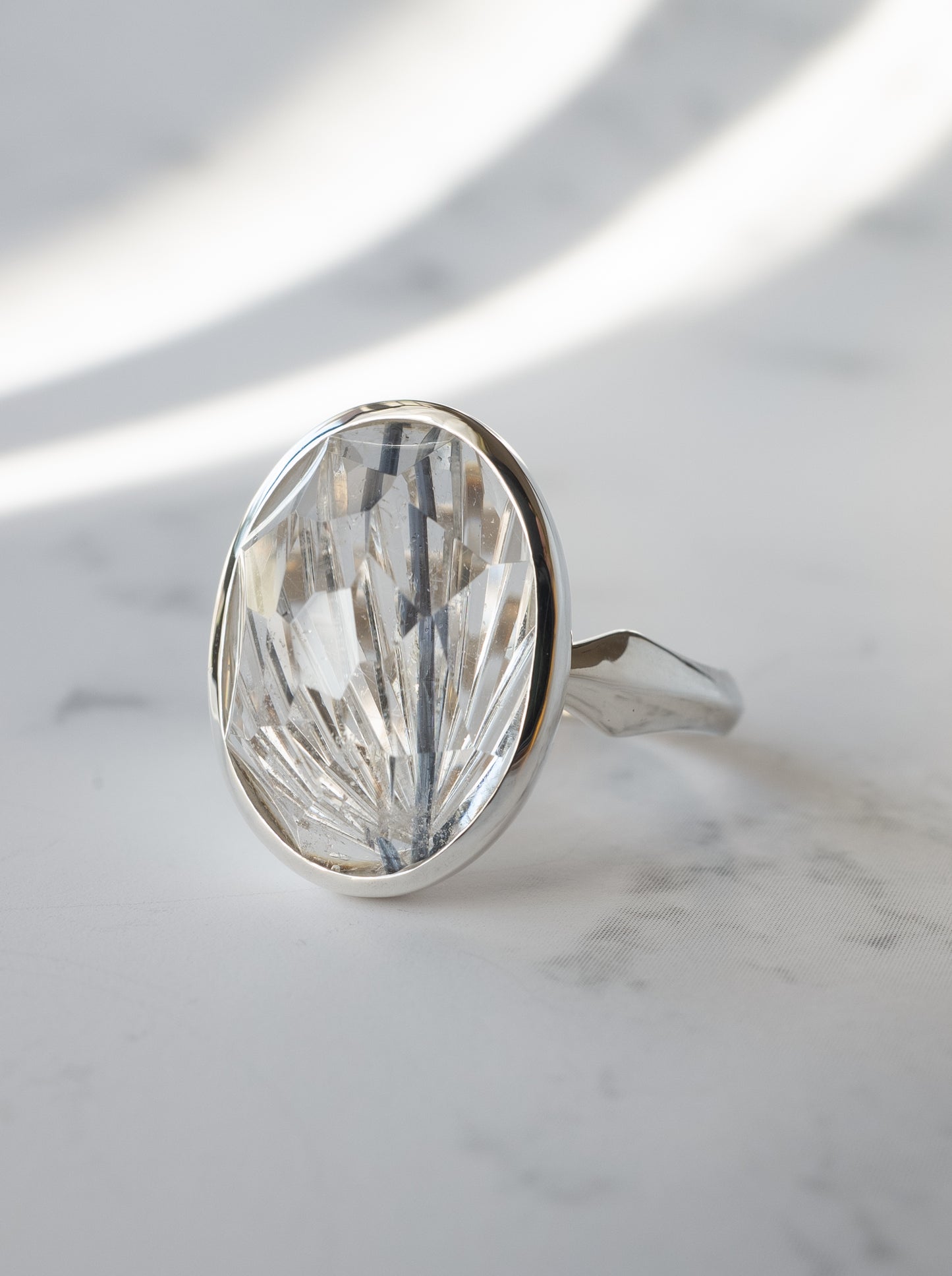 甲州貴石切子 Tourmalinated in Quartz Ring -4