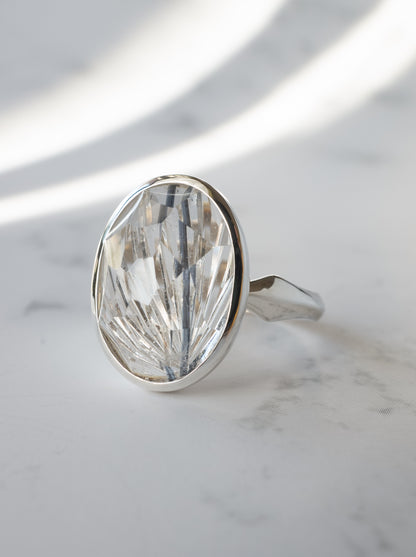 甲州貴石切子 Tourmalinated in Quartz Ring -4