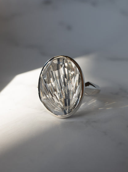 甲州貴石切子 Tourmalinated in Quartz Ring -4