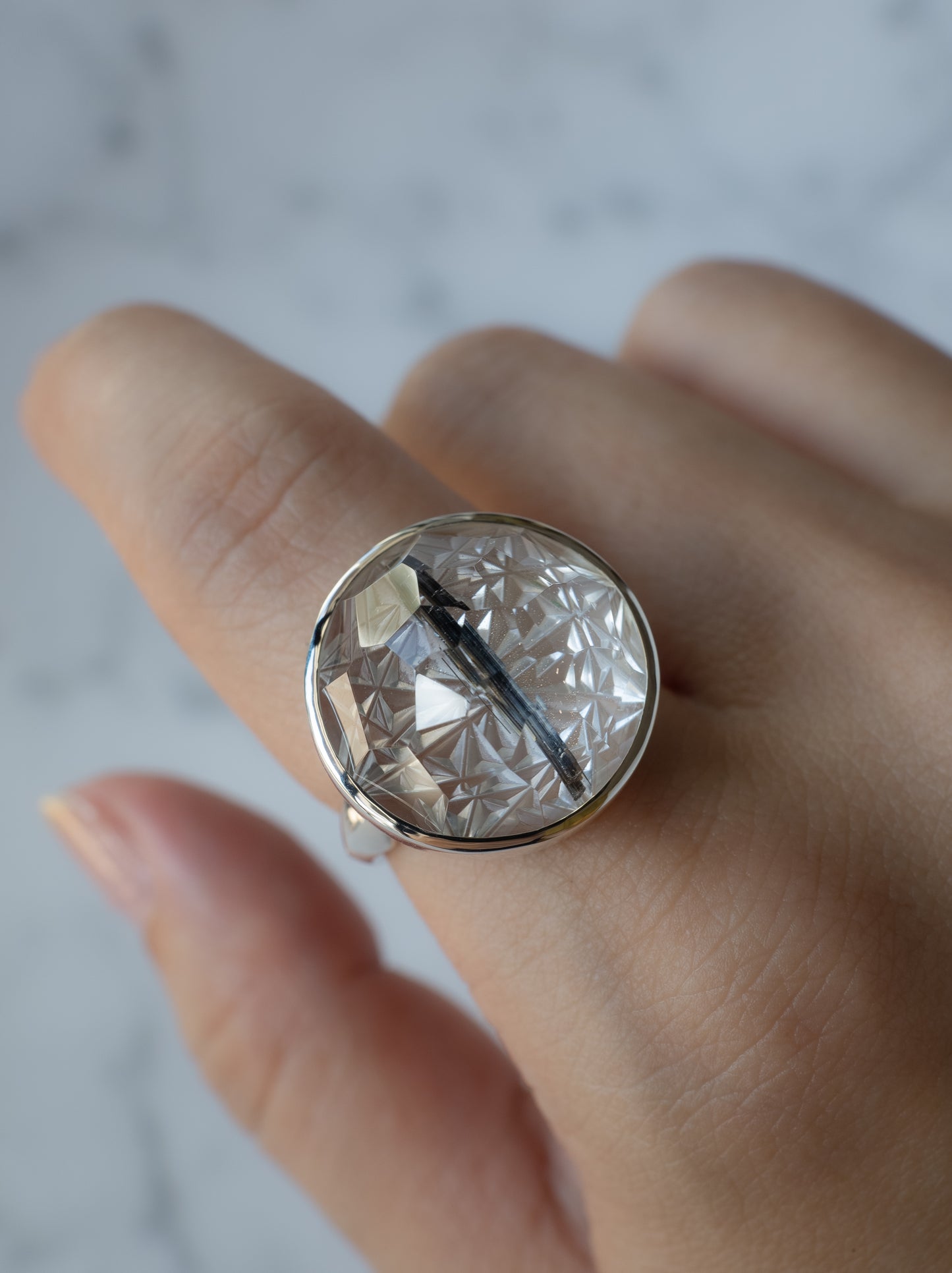 甲州貴石切子 Tourmalinated in Quartz Ring - 3
