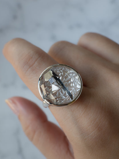 甲州貴石切子 Tourmalinated in Quartz Ring - 3