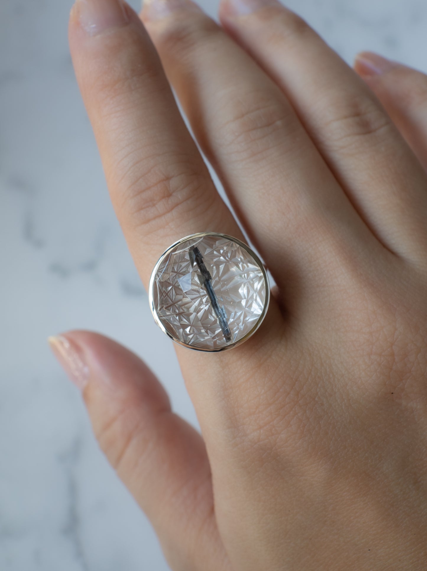 甲州貴石切子 Tourmalinated in Quartz Ring - 3