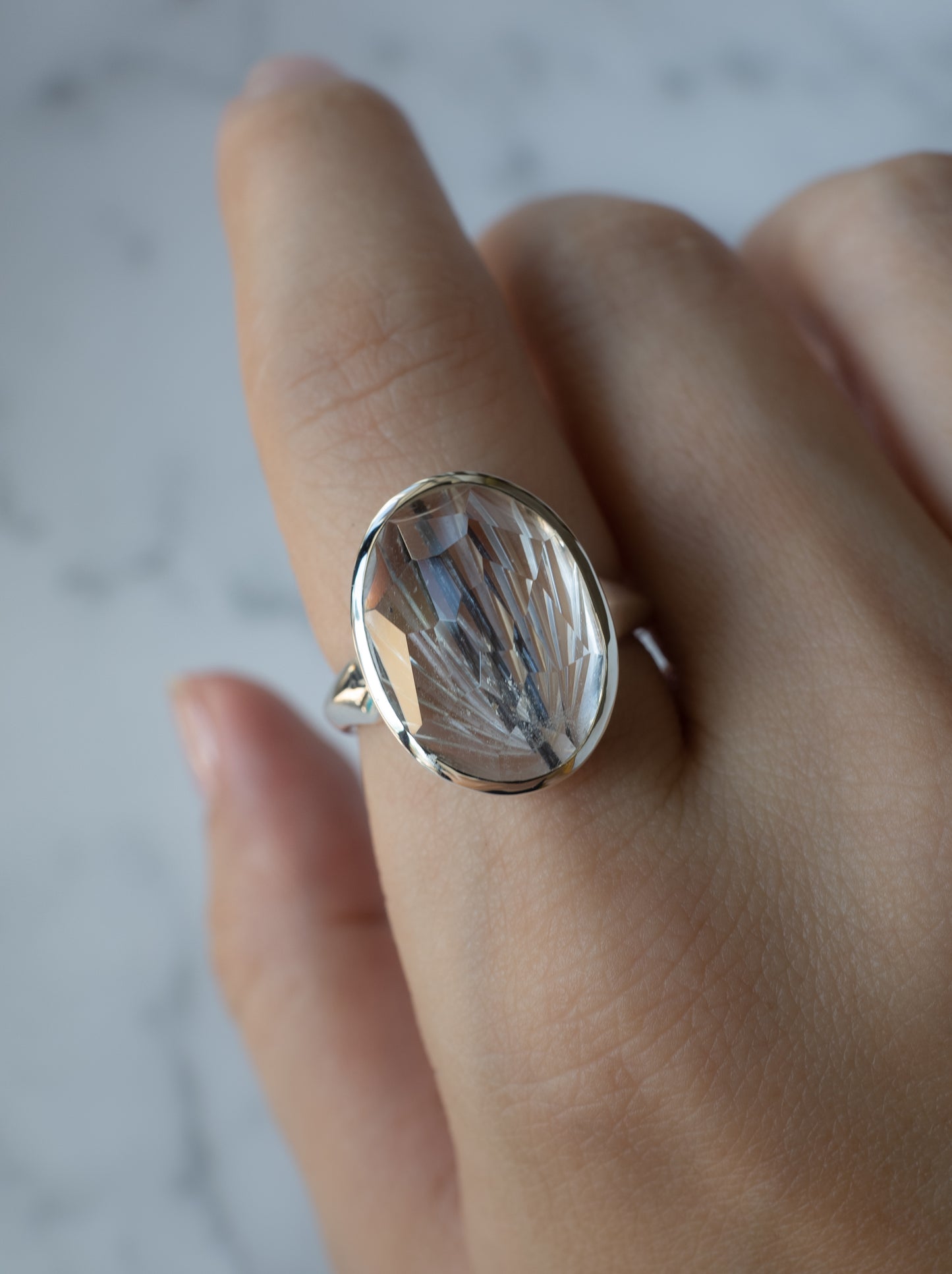 甲州貴石切子 Tourmalinated in Quartz Ring -4