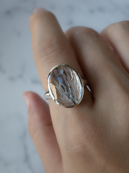 甲州貴石切子 Tourmalinated in Quartz Ring -4