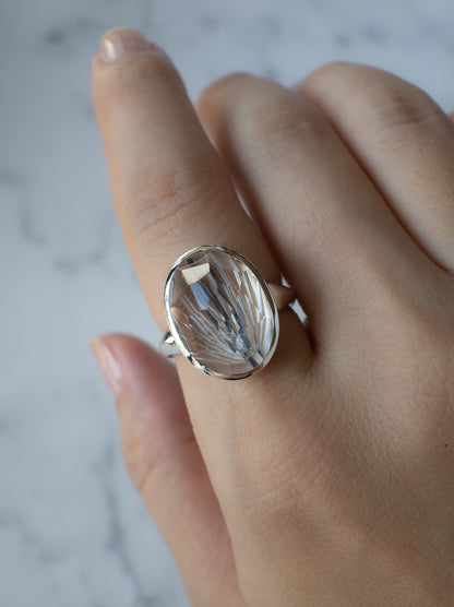 甲州貴石切子 Tourmalinated in Quartz Ring -4