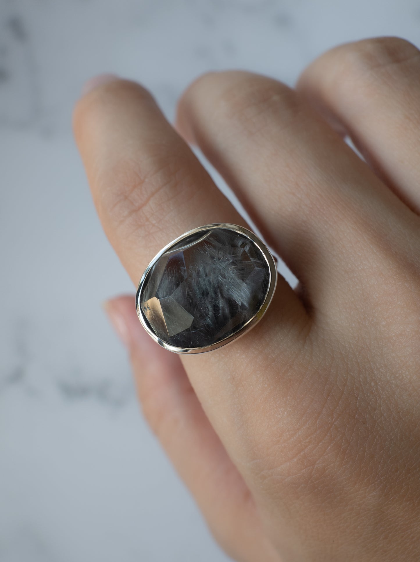 Platinum Rutilated Quartz Ring - 5