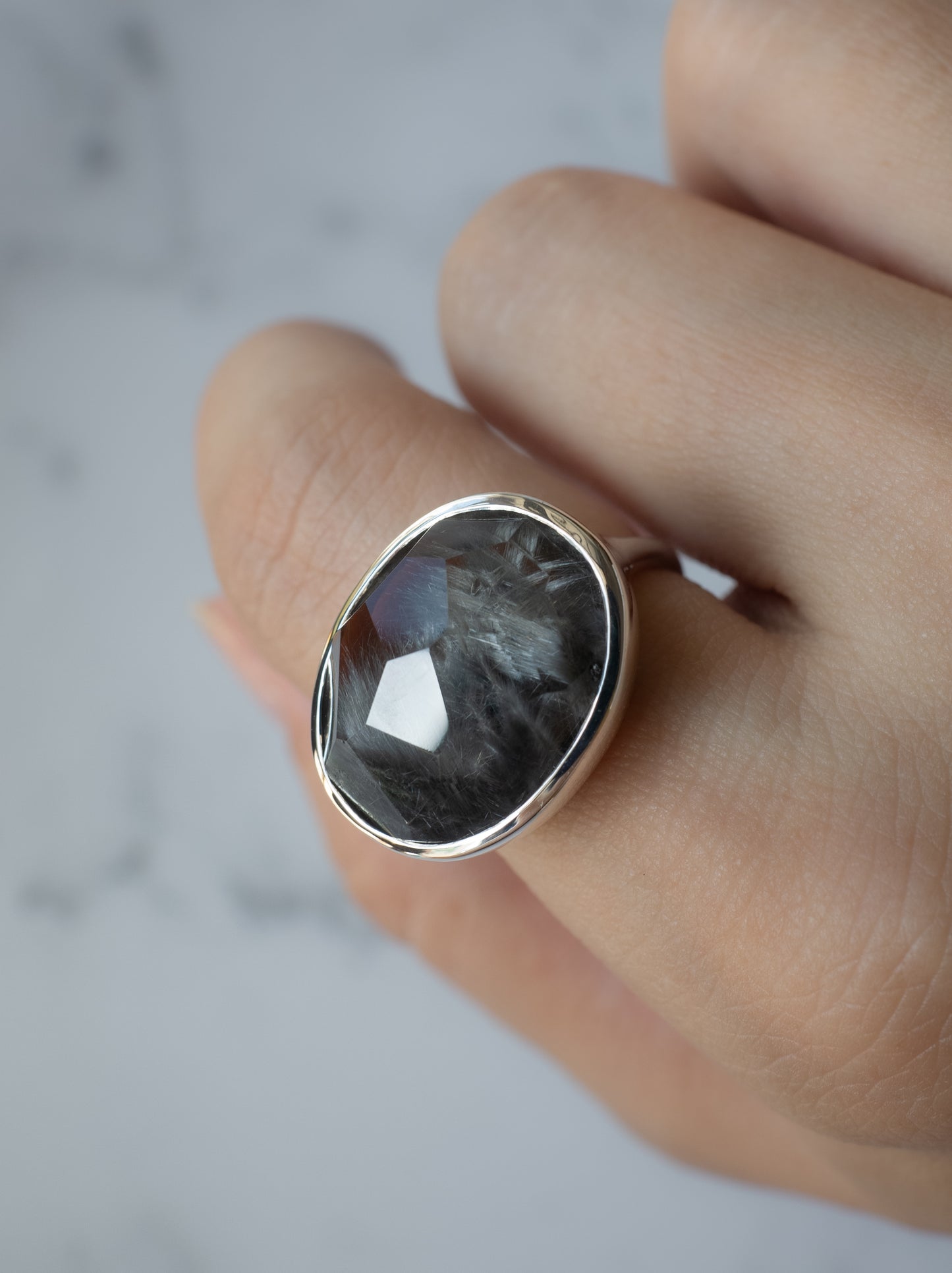 Platinum Rutilated Quartz Ring - 5