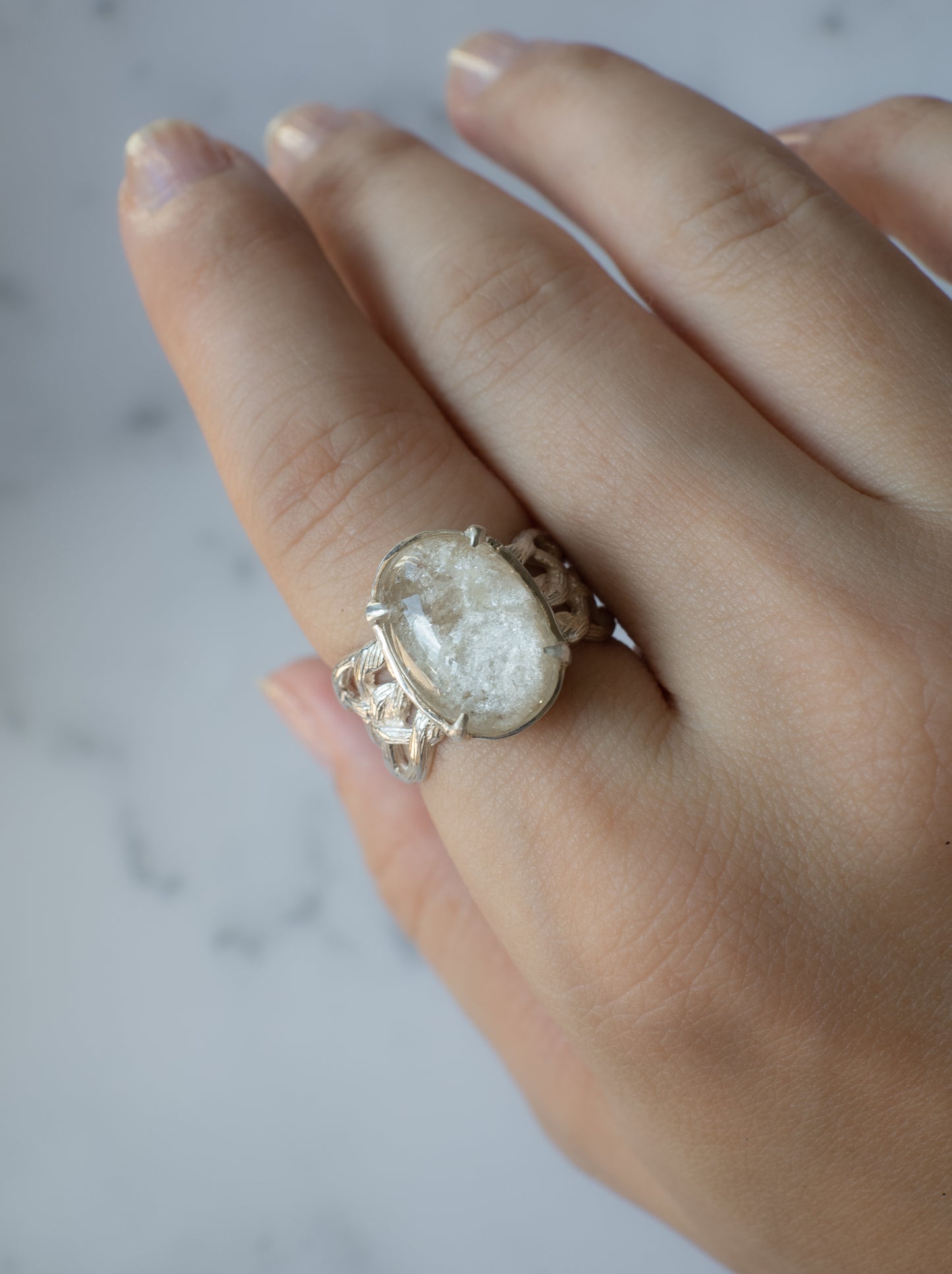 White Garden Quartz ARAN Ring - 7